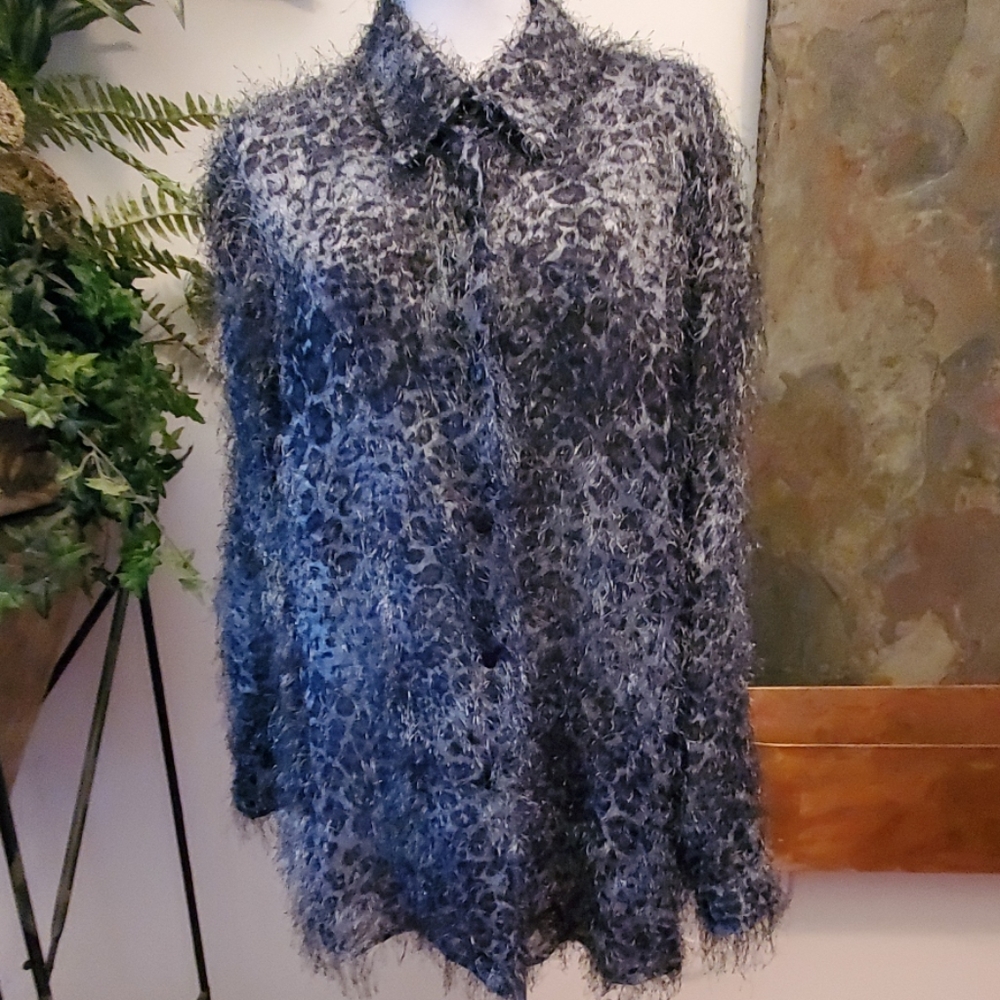 CDW Fuzzy Black/Silver Cheetah Blouse - Size XL